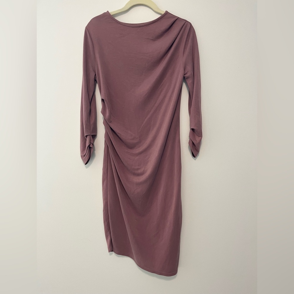 Topshop mauve stretchy side ruched quarter sleeve midi dress